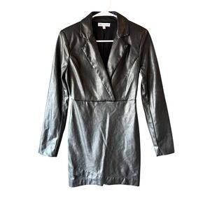 Express X Negin Mirsalehi Womens Black Faux Leather Lined Wrap Mini Dress Size 0